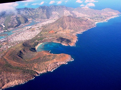 Flight over Hawaii - Hanauma Bay and Koko Head Volcanic Cone - Oahu.