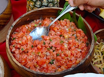 Lomi lomi salmon is a delicious Hawaiian food.