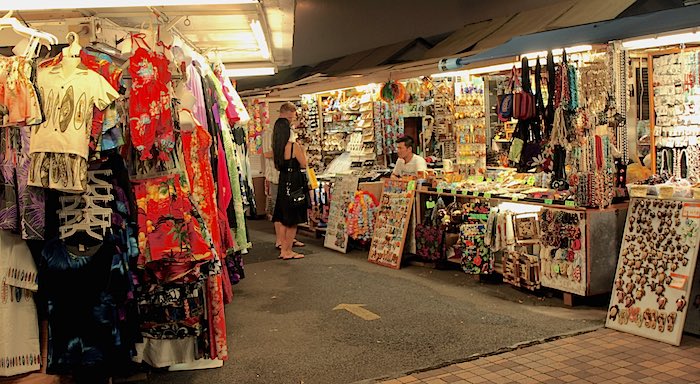 Shopping on Oahu Island, Hawaii at the night market.