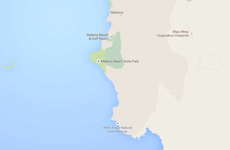 Maui shark attack map - near Kihei, Maui.
