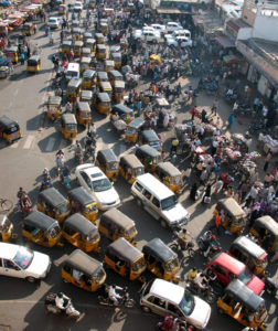 traffic cars people