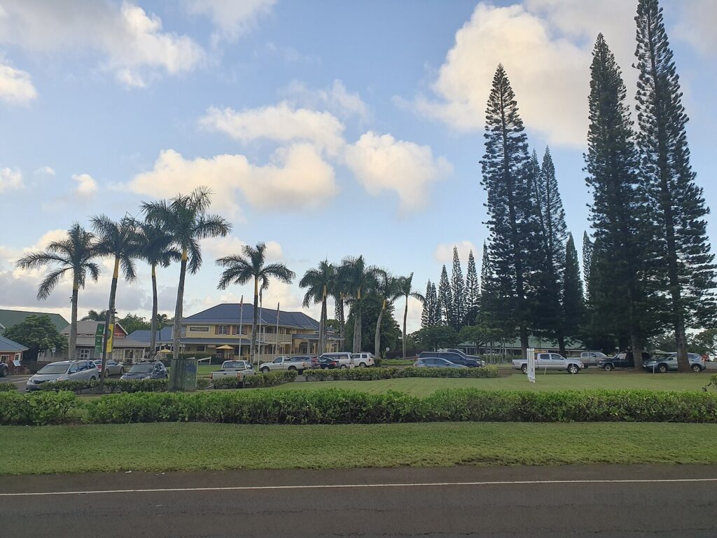 Princeville Shopping Center in Kauai — grocery store, restaurants, and local shops serving North Shore residents and visitors. 
