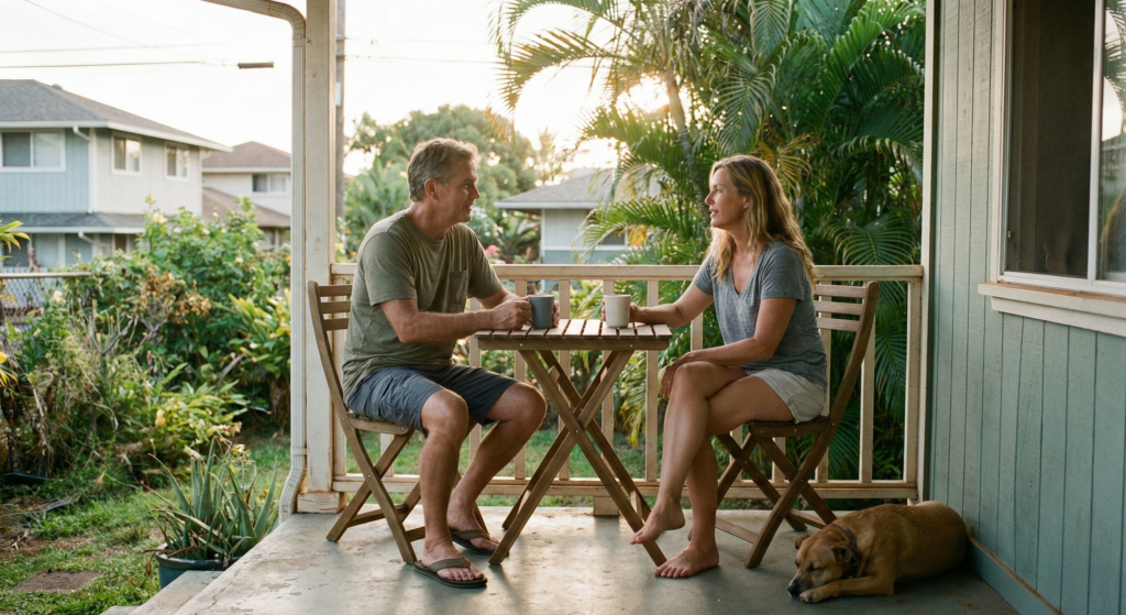 couple in hawaii on lanai