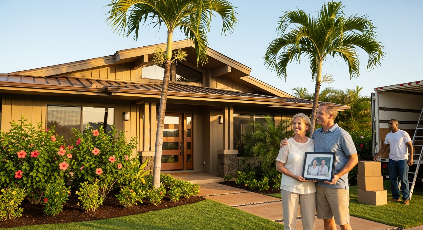 A happy family moving into a newly purchased home in Hawaii, symbolizing the successful use of a VA loan.